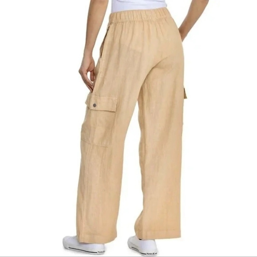 C&C California Khaki Wide Leg Cargo Pants 100% Linen Lightweight Beach Travel L